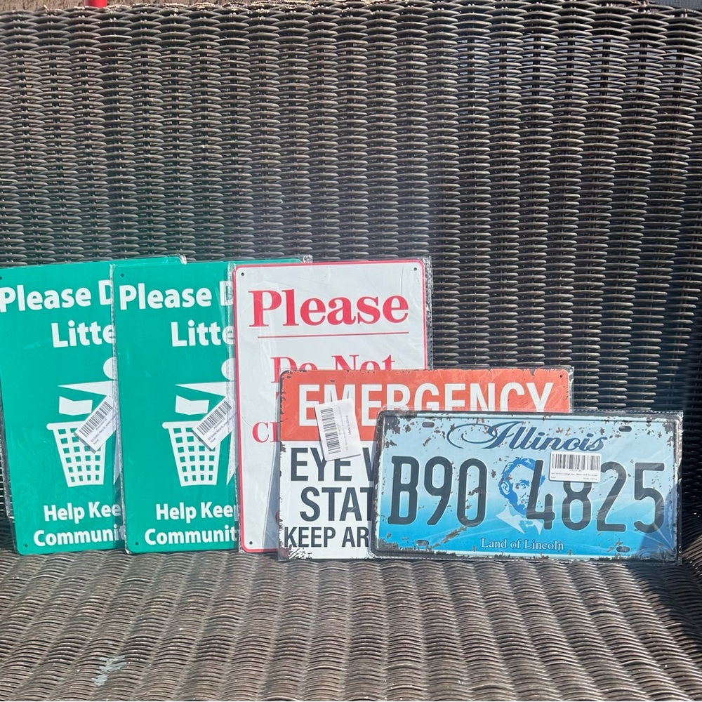 Set of 5 Metal Safety Signs 12” by 8” Vintage Look License Plate NEW